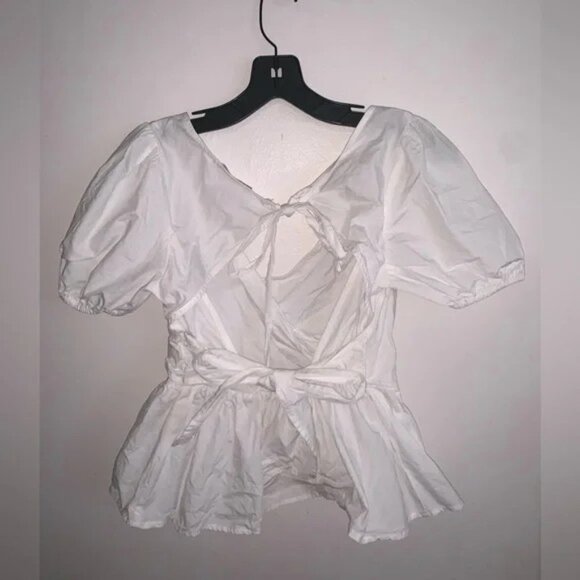 La Lavon White Tie Back Peplum Faux Wrap Blouse Size Small - Picture 2 of 2